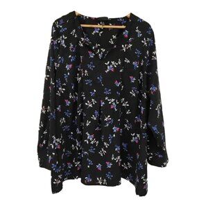 ❤️ LANE BRYANT Lane Bryant Top Black Floral Tunic Blouse Long Sleeve V-neck